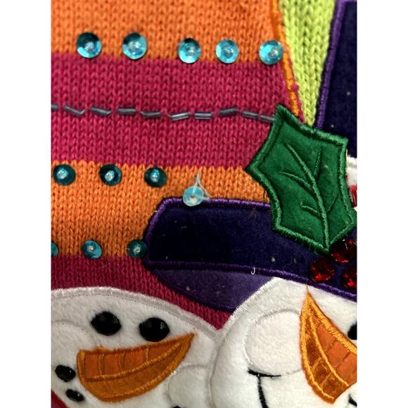 Vintage Christmas Sweater Size M Green Button Up Cardigan Snowmen Candy Cane - Picture 2 of 6